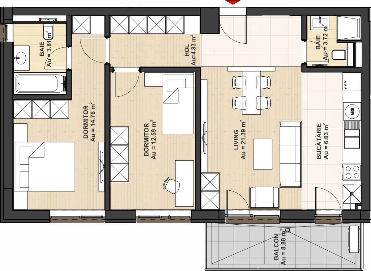 Plan 3 Camere Tip 1