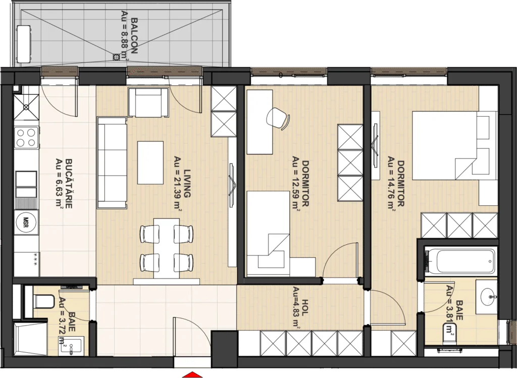 Plan 3 Camere Tip 2A