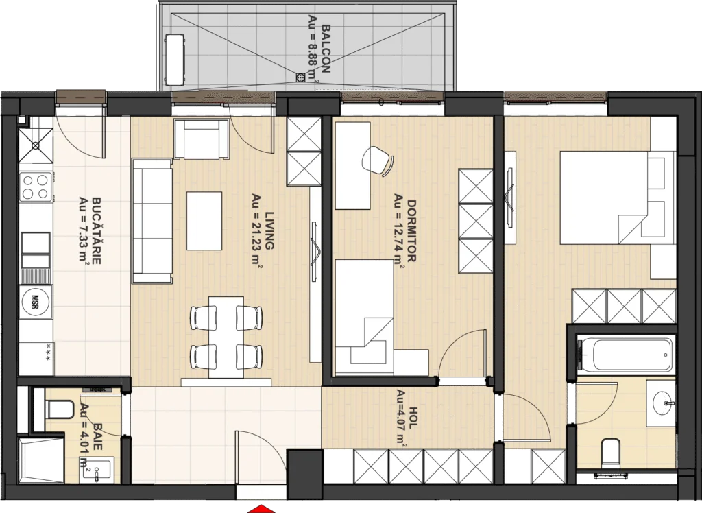 Plan 3 Camere Tip 2B